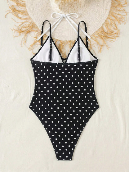 Bonvoyette Women's One-Piece Swimsuit, Knit Holiday Outfit, Holiday Party, Beach, New Year, Graduation Ceremony, Classic Color, Sexy Beach Pool Party, Polka Dot Print, Winter Christmas, One-Piece Swim