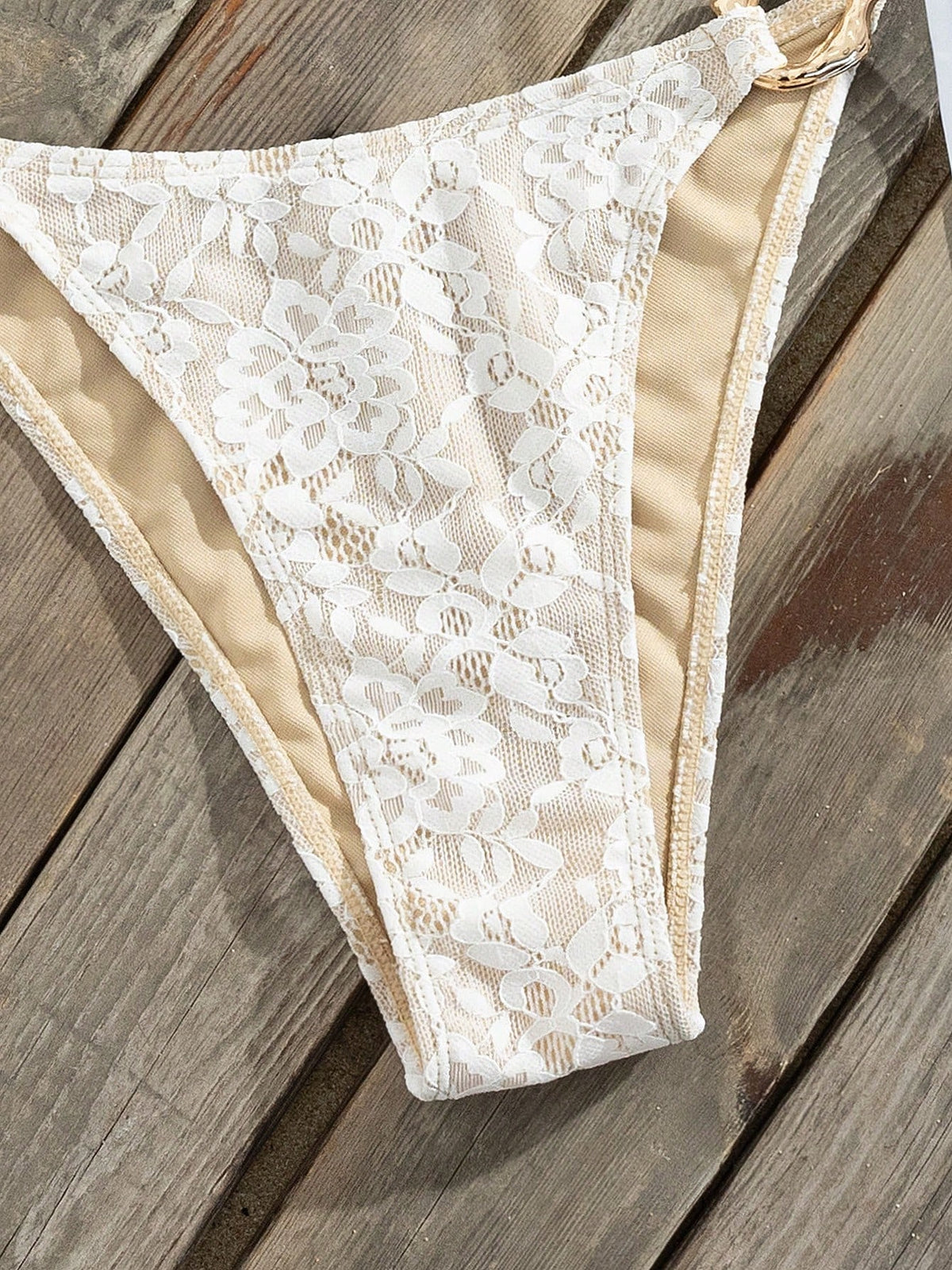 Bonvoyette Women's Sexy Halter Lace Metal Ring Two Pieces Swimwear, Elegant Romantic Beach Vacation Swimwear Set, Spring/Summer