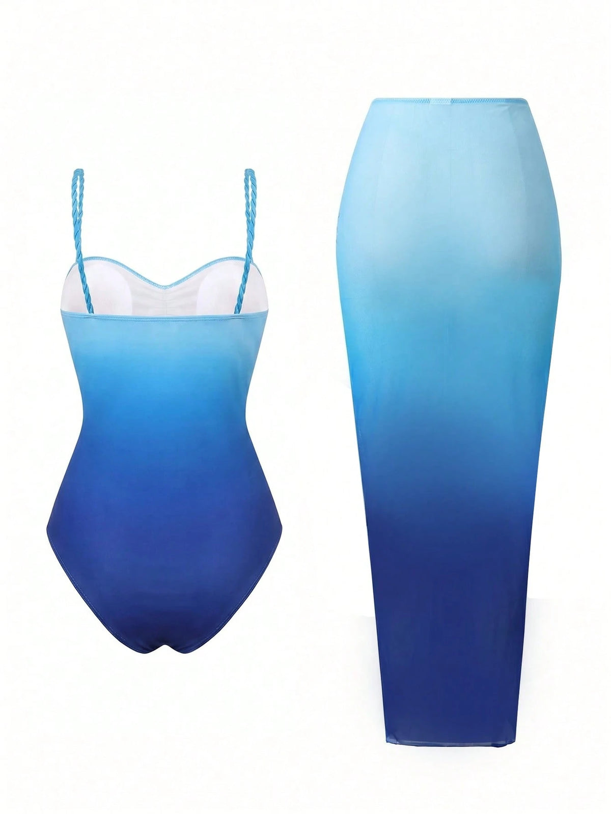 Bonvoyette Women's Sexy Ombre Digital Print One-Piece Swimsuit With Gradient Mesh Skirt, Suitable For Beach Vacation In Spring, Summer And Autumn