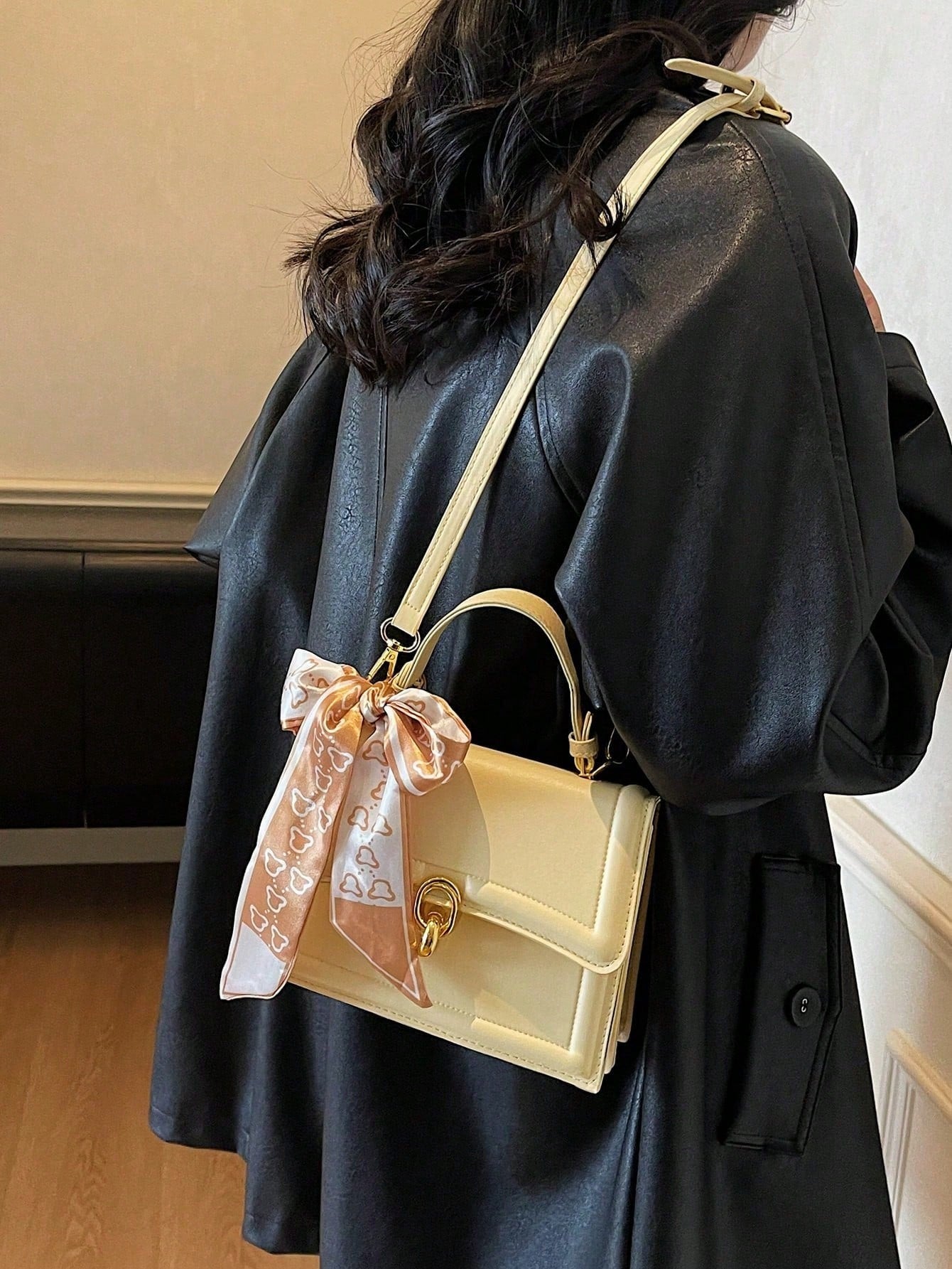 Bow Decor Lightweight,Business Casual Mini Skinny Scarf Decor Flap Square Bag For Teen Girls Women College Students,Rookies & White-Collar Workers Perfect For Office,College,Work,Business,Commute,Out