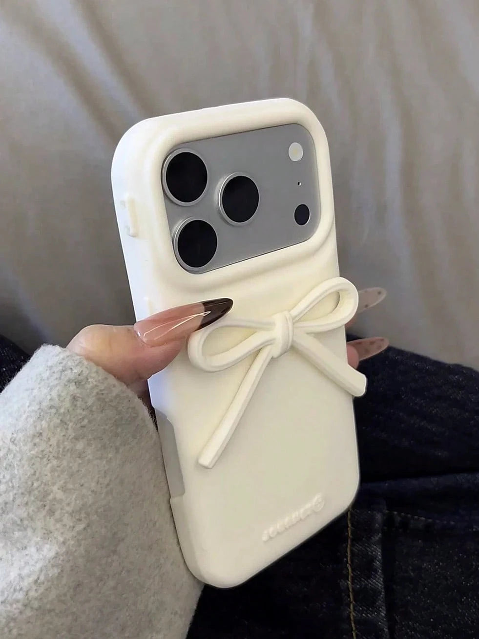 Bowknot Element Silicone White Novelty Soft Silicone White Bowknot Novelty Bow-Knot Korean Ins Style White Bow Soft Silicone Phone Case Compatible With Iphone 17, 16 Pro Max, Compatible With Iphone 15