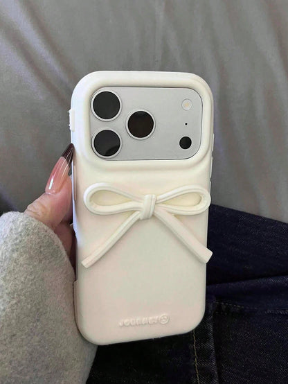 Bowknot Element Silicone White Novelty Soft Silicone White Bowknot Novelty Bow-Knot Korean Ins Style White Bow Soft Silicone Phone Case Compatible With Iphone 17, 16 Pro Max, Compatible With Iphone 15