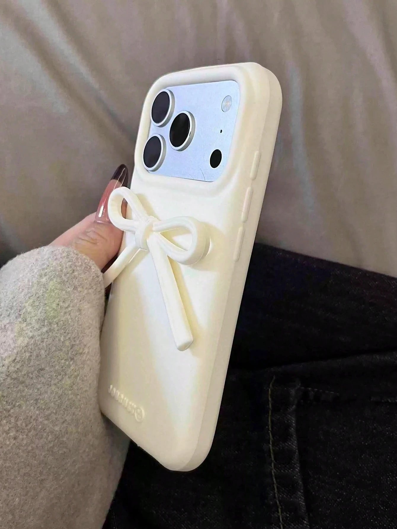 Bowknot Element Silicone White Novelty Soft Silicone White Bowknot Novelty Bow-Knot Korean Ins Style White Bow Soft Silicone Phone Case Compatible With Iphone 17, 16 Pro Max, Compatible With Iphone 15