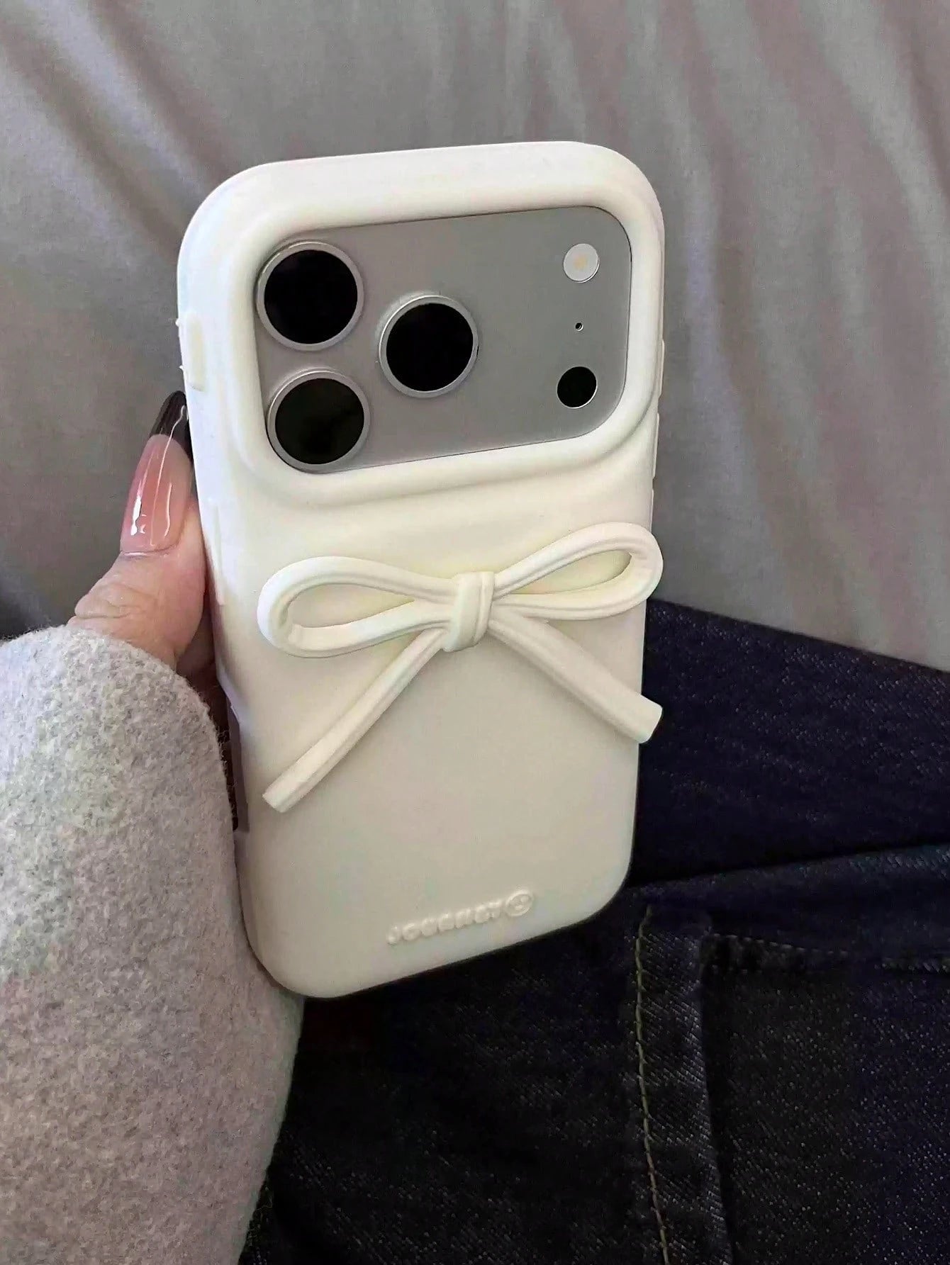 Bowknot Element Silicone White Novelty Soft Silicone White Bowknot Novelty Bow-Knot Korean Ins Style White Bow Soft Silicone Phone Case Compatible With Iphone 17, 16 Pro Max, Compatible With Iphone 15