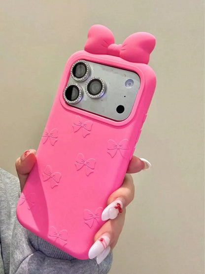 Bowknot Element Silicone White Novelty Soft Silicone White Bowknot Novelty Bow-Knot Korean Ins Style White Bow Soft Silicone Phone Case Compatible With Iphone 17, 16 Pro Max, Compatible With Iphone 15