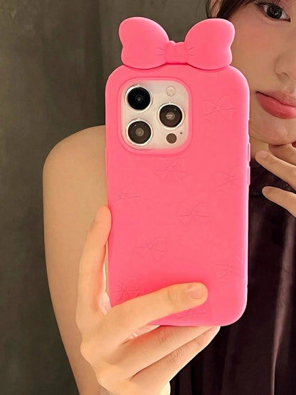 Bowknot Element Silicone White Novelty Soft Silicone White Bowknot Novelty Bow-Knot Korean Ins Style White Bow Soft Silicone Phone Case Compatible With Iphone 17, 16 Pro Max, Compatible With Iphone 15