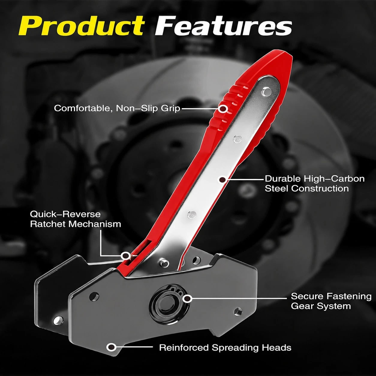 Brake Caliper Compression Tool With Work Gloves, 360° Ratcheting Caliper Piston Compressor, Brake Caliper Press Tool With Steel Plates And Hooks For Cars, SUVs And Light Trucks