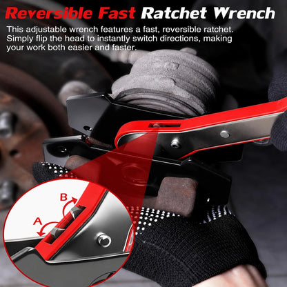 Brake Caliper Compression Tool With Work Gloves, 360° Ratcheting Caliper Piston Compressor, Brake Caliper Press Tool With Steel Plates And Hooks For Cars, SUVs And Light Trucks