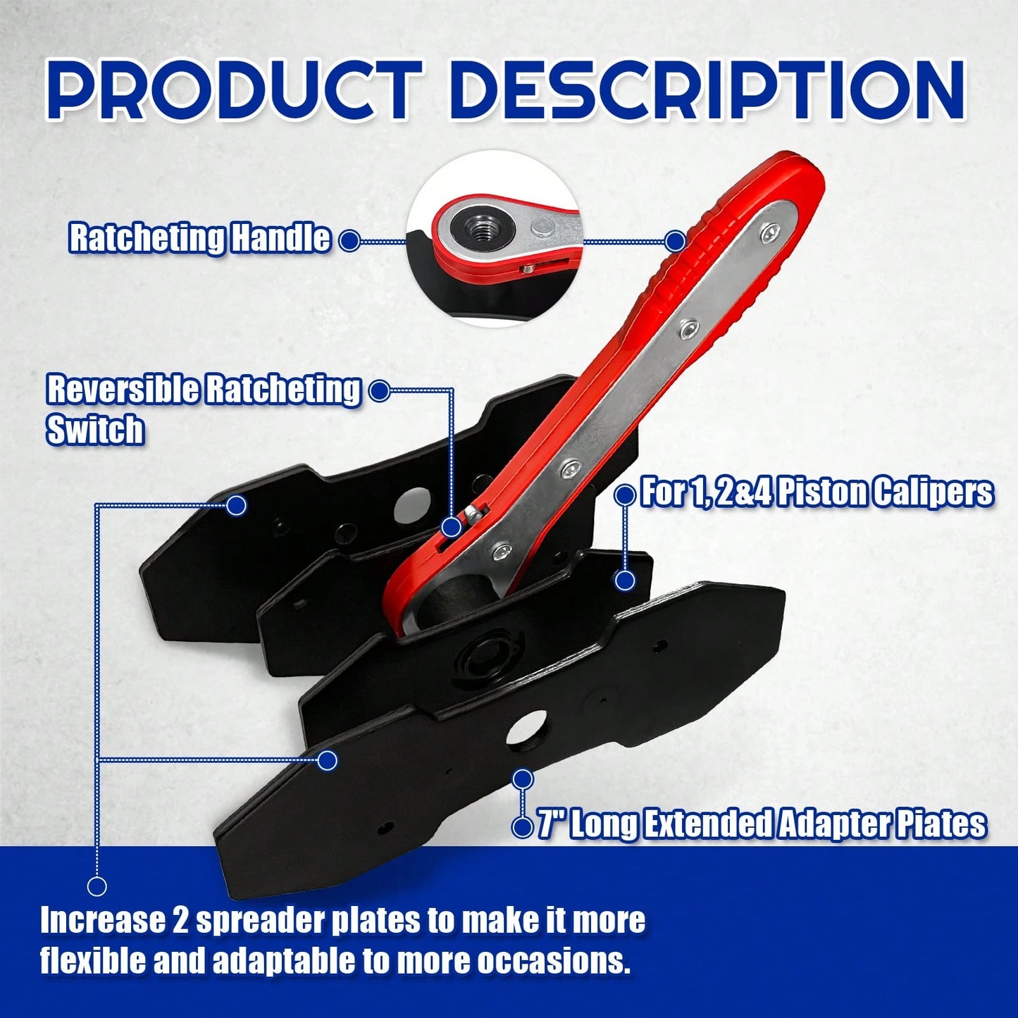 Brake Caliper Compression Tool,Caliper Piston Compressor Tool With Extra 2PCS Large Plates 1.57"-2.95" For 1,2,4,6 Piston Disc Brake Pad Spreader,Automotive Tools With 2 Caliper Hangers,Red