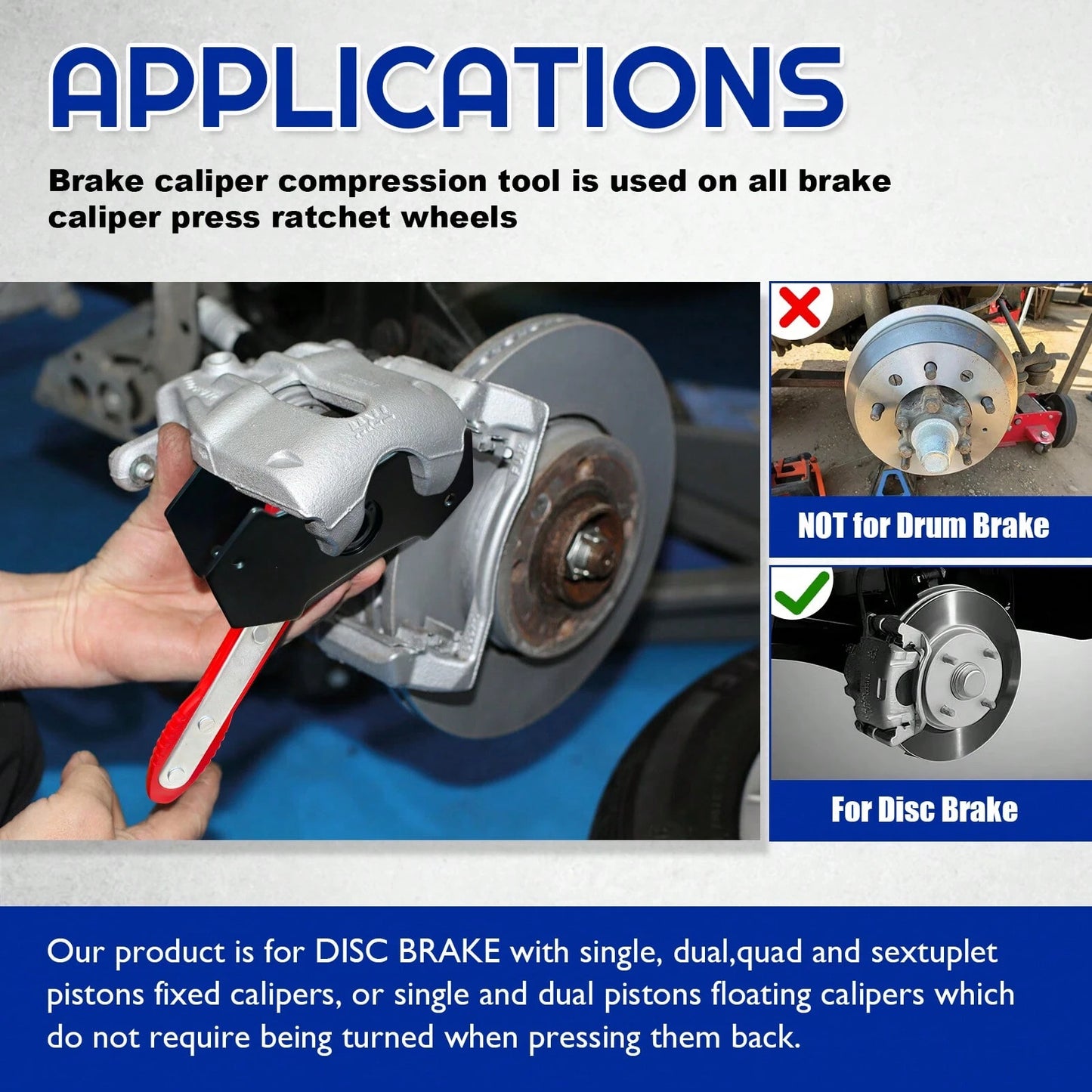 Brake Caliper Compression Tool,Caliper Piston Compressor Tool With Extra 2PCS Large Plates 1.57"-2.95" For 1,2,4,6 Piston Disc Brake Pad Spreader,Automotive Tools With 2 Caliper Hangers,Red