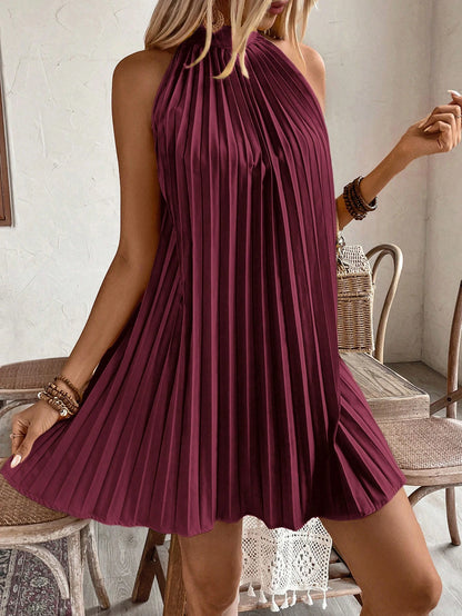 Breezaya Halter Off-Shoulder  Pleated Holiday Casual Dress For New Year Clothes Vacation Beach Outfits Women