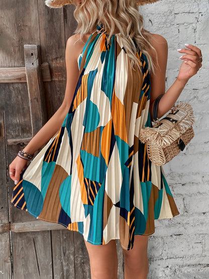 Breezaya Halter Off-Shoulder  Pleated Holiday Casual Dress For New Year Clothes Vacation Beach Outfits Women