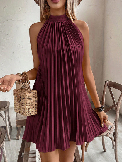 Breezaya Halter Off-Shoulder  Pleated Holiday Casual Dress For New Year Clothes Vacation Beach Outfits Women