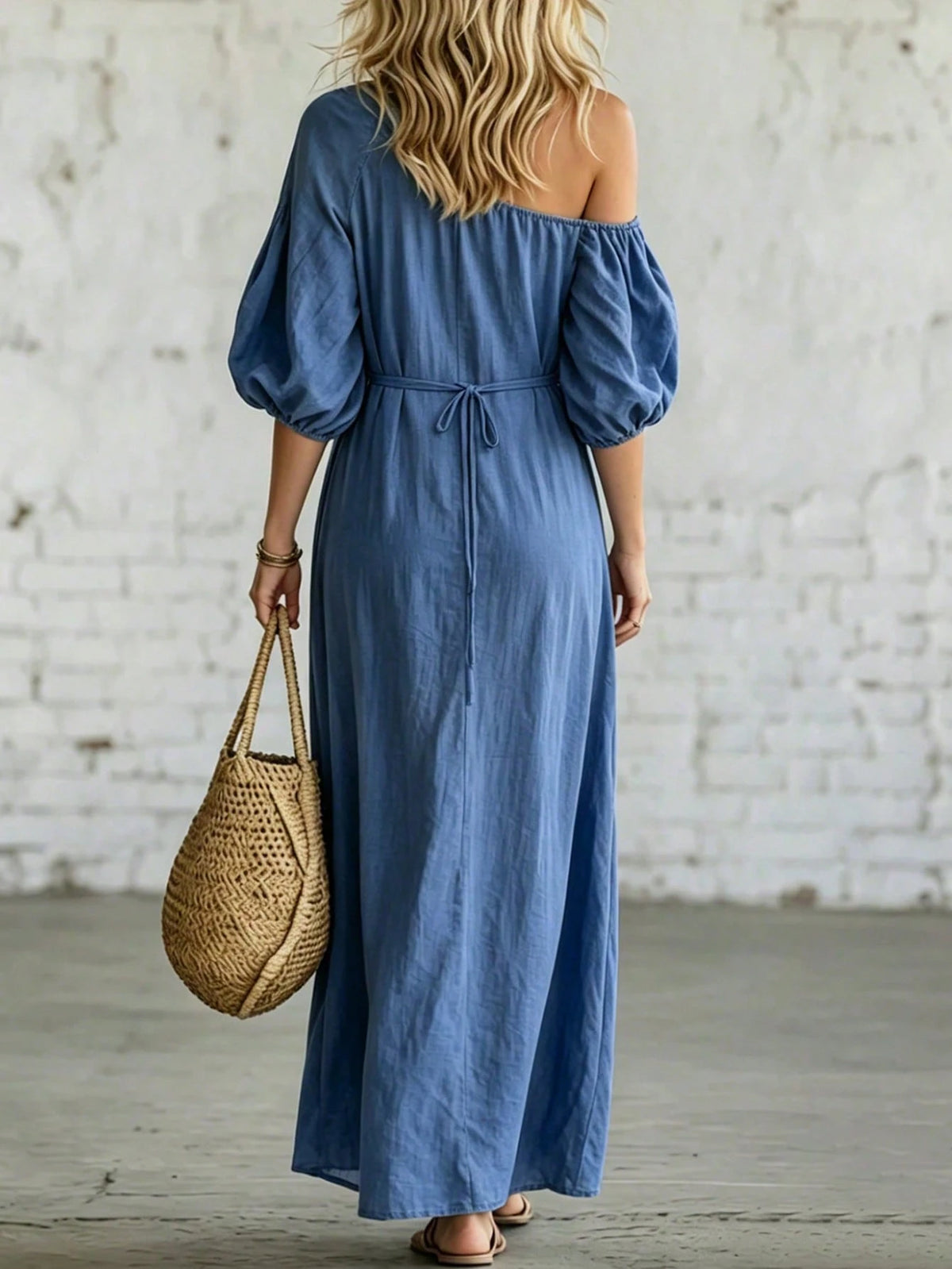 Breezaya Leopard Print Off Shoulder Maxi Dress Puff Sleeve Pocket Slit Hem Swing Dress.Boho Western Cottagecore Fit Commute,Halloween, Festival, Beach Vacation