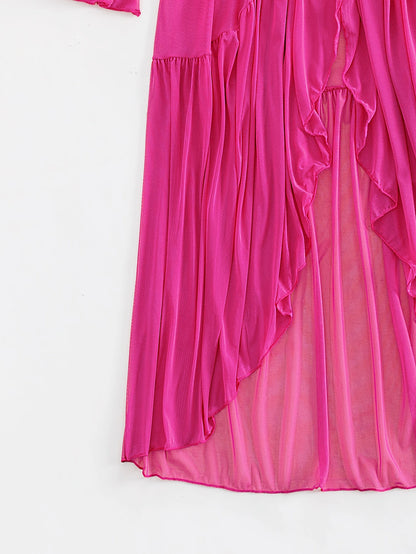 Breezaya Lettuce Trim Ruffle Trim Flounce Sleeve Kimono,Summer Beach