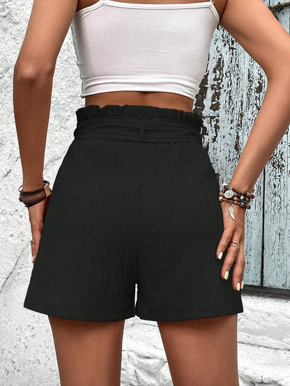 Breezaya Paperbag Waist Belted Wide Leg Shorts