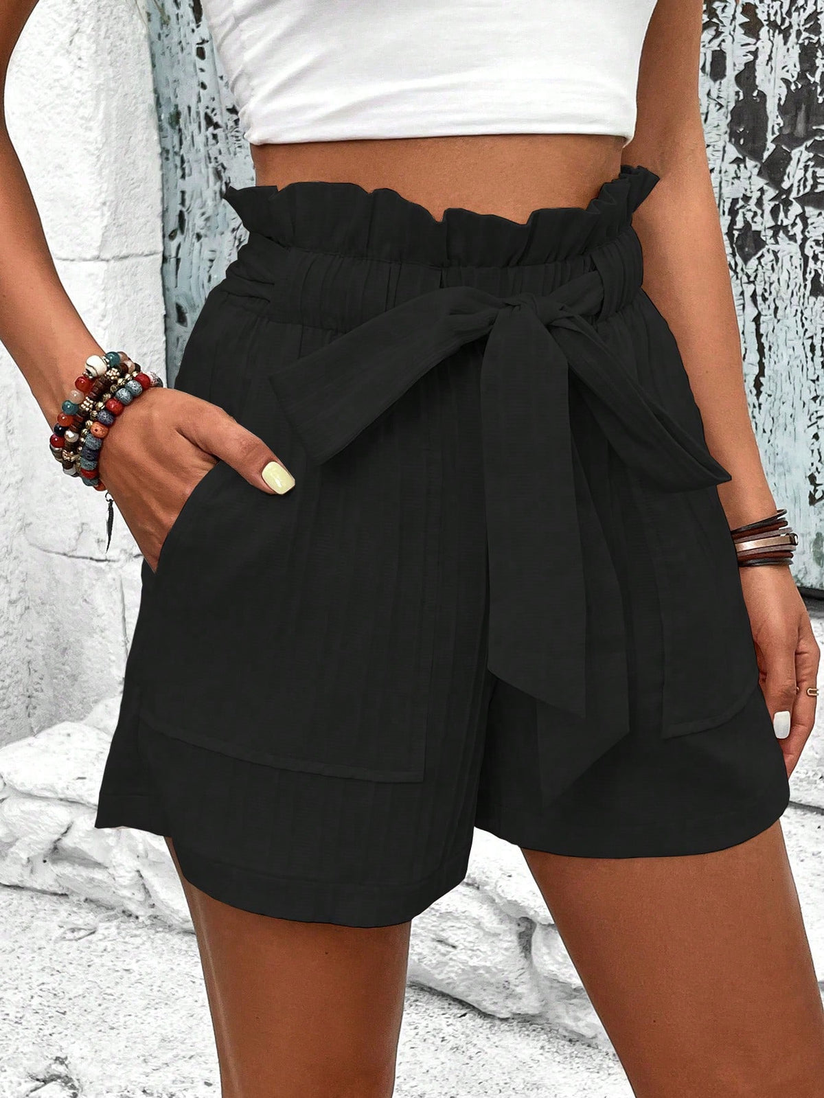 Breezaya Paperbag Waist Belted Wide Leg Shorts