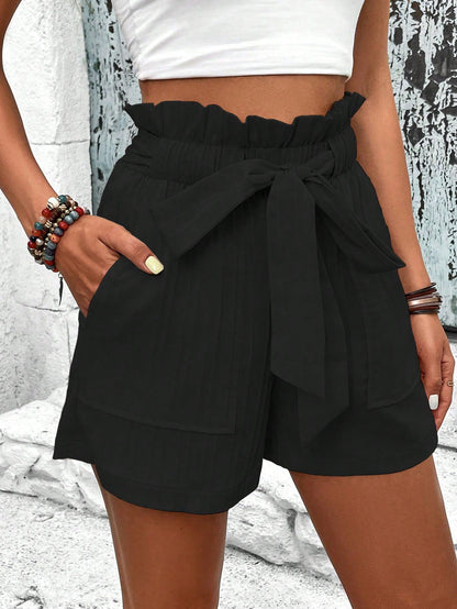 Breezaya Paperbag Waist Belted Wide Leg Shorts