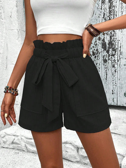 Breezaya Paperbag Waist Belted Wide Leg Shorts