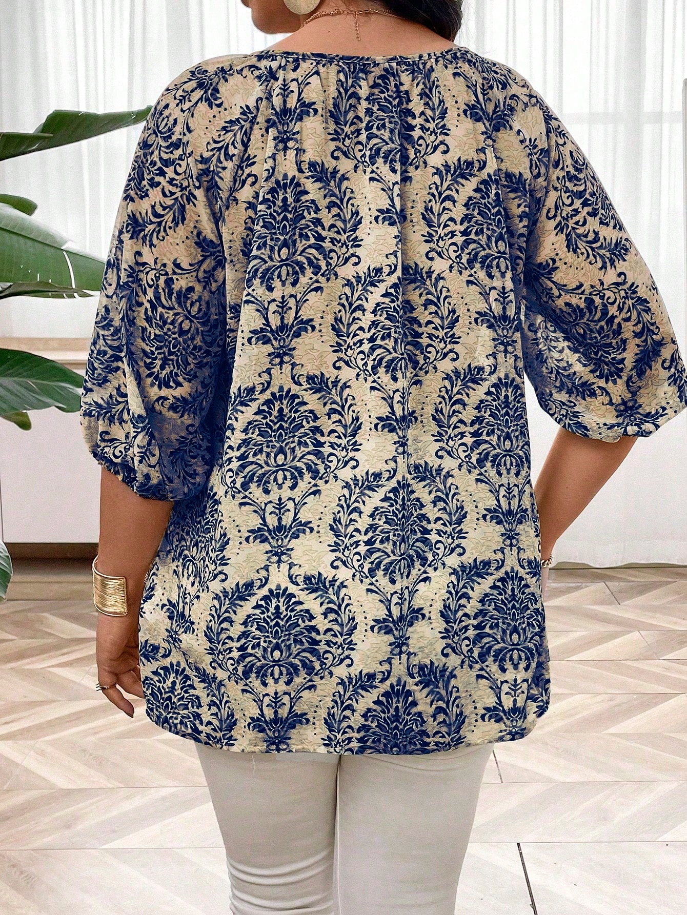 Breezaya Plus Size Notched Neck Button-Up Shirt With Notched Collar Fall
