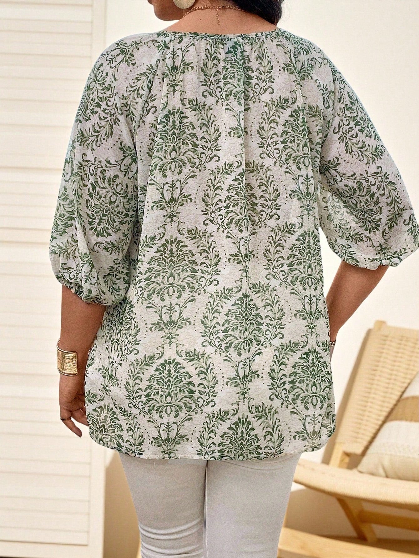 Breezaya Plus Size Notched Neck Button-Up Shirt With Notched Collar Fall