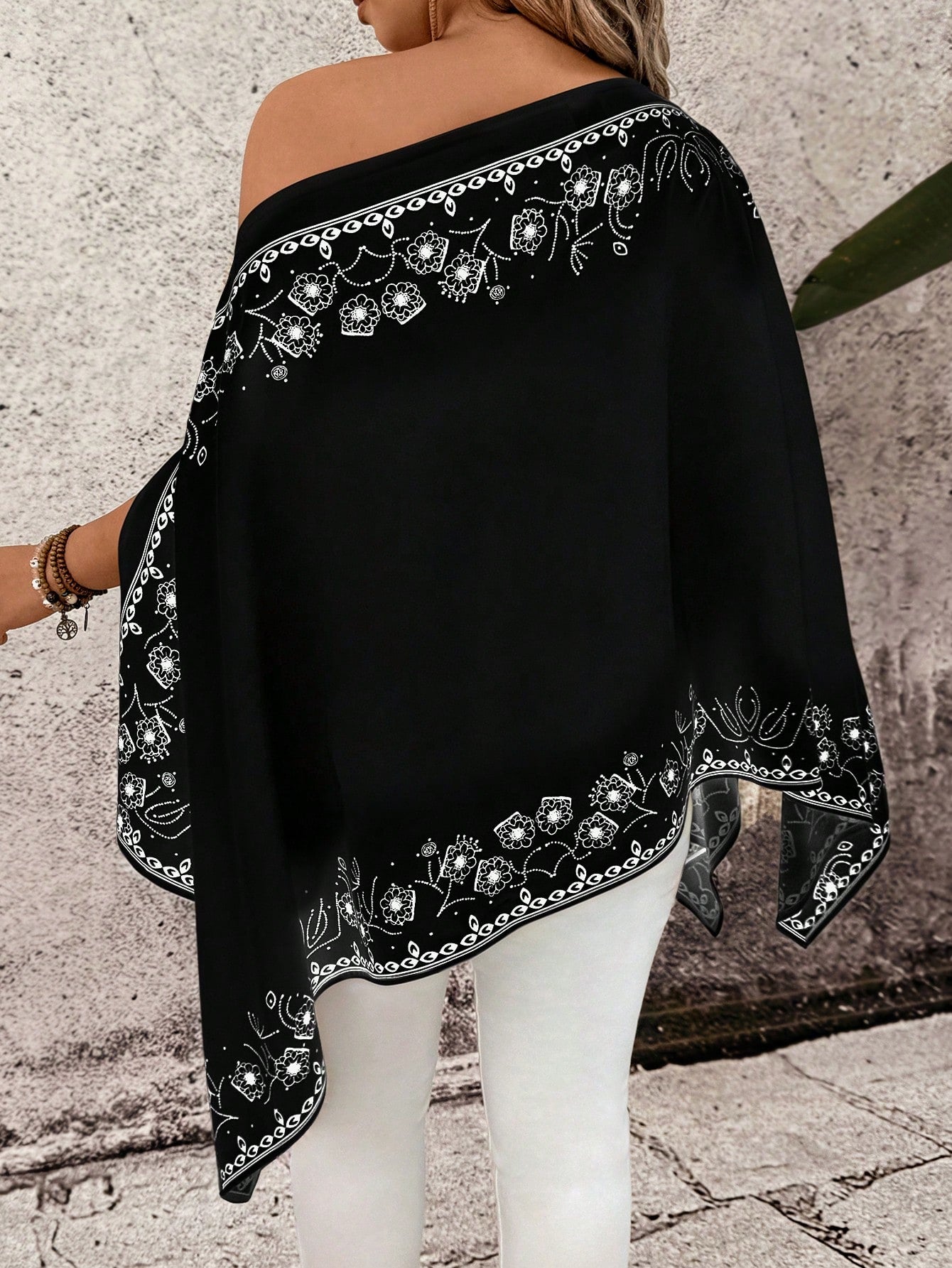 Breezaya Plus Size Women Floral Print Asymmetrical Shoulder Casual Versatile Daily Wear Shirt Fall