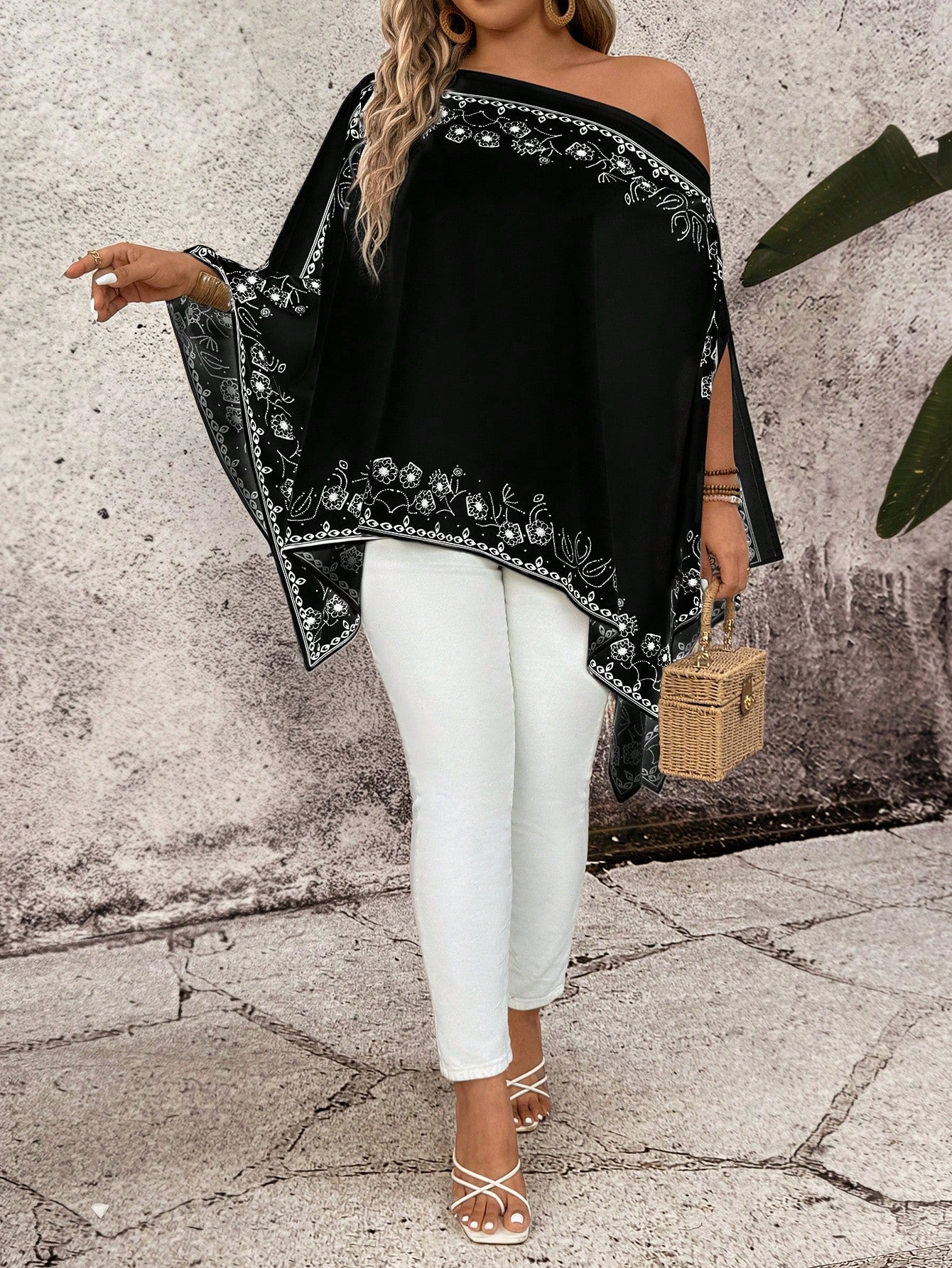 Breezaya Plus Size Women Floral Print Asymmetrical Shoulder Casual Versatile Daily Wear Shirt Fall