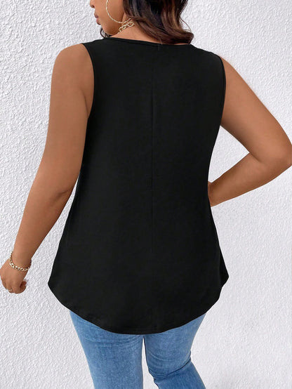 Breezaya Plus Size Women Solid Color V-Neck Casual Tank Top For Summer