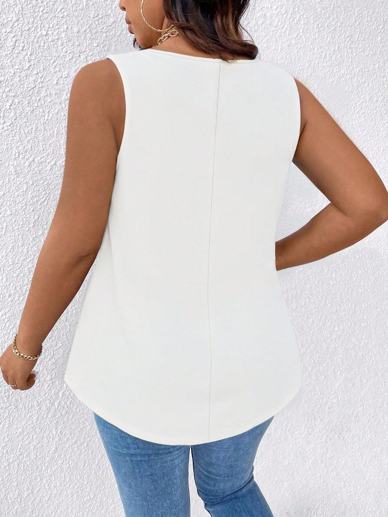 Breezaya Plus Size Women Solid Color V-Neck Casual Tank Top For Summer