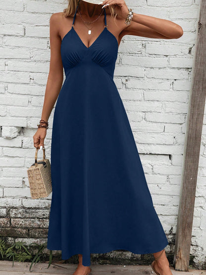 Breezaya Solid Tie Backless Halter Neck Cami Dress Maxi Vacation Beach Outfits Women