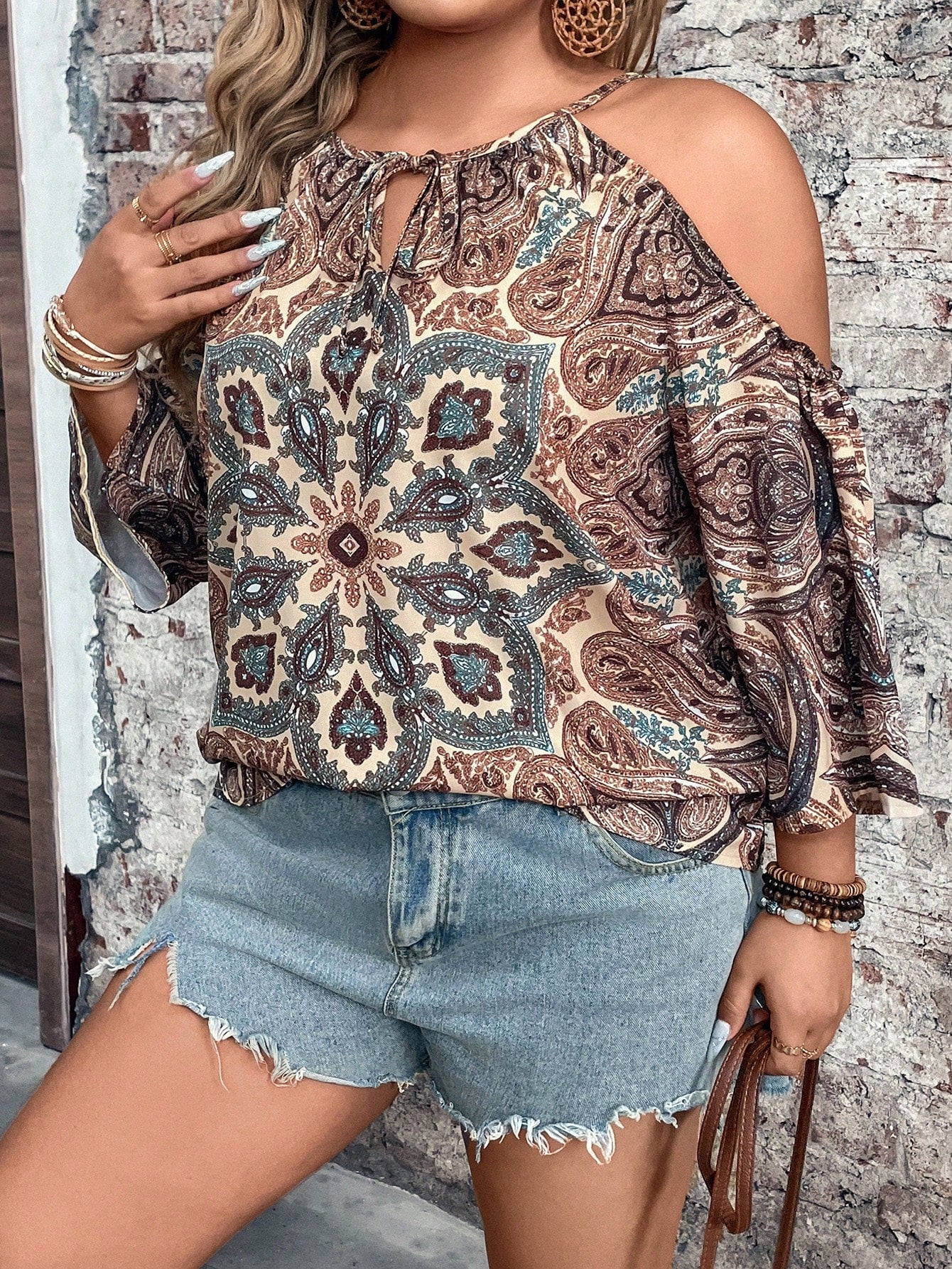 Breezaya Women Open Shoulder Casual Vacation Long Shirt Blouse