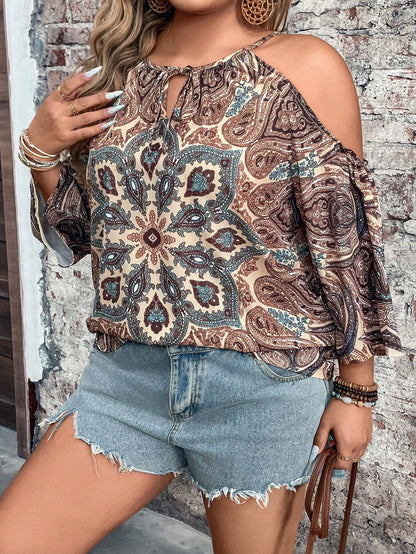 Breezaya Women Open Shoulder Casual Vacation Long Shirt Blouse