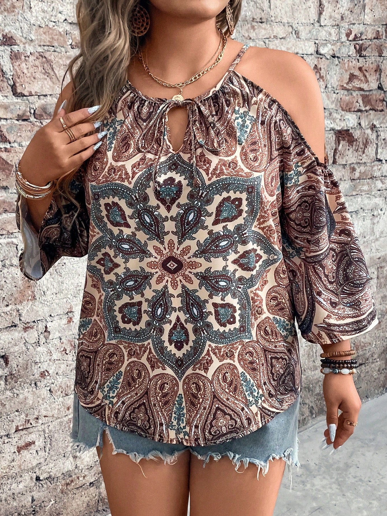 Breezaya Women Open Shoulder Casual Vacation Long Shirt Blouse