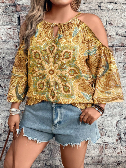 Breezaya Women Open Shoulder Casual Vacation Long Shirt Blouse