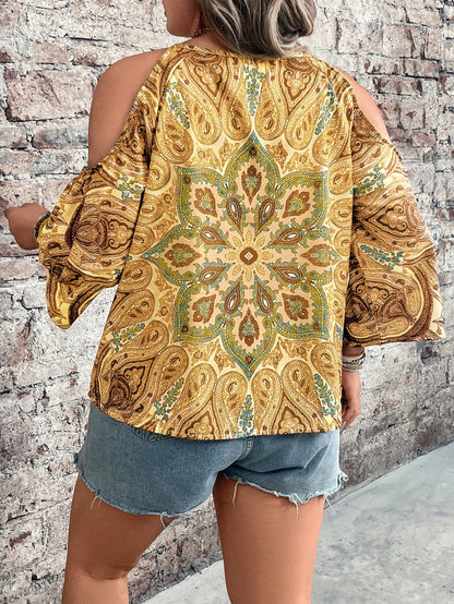 Breezaya Women Open Shoulder Casual Vacation Long Shirt Blouse