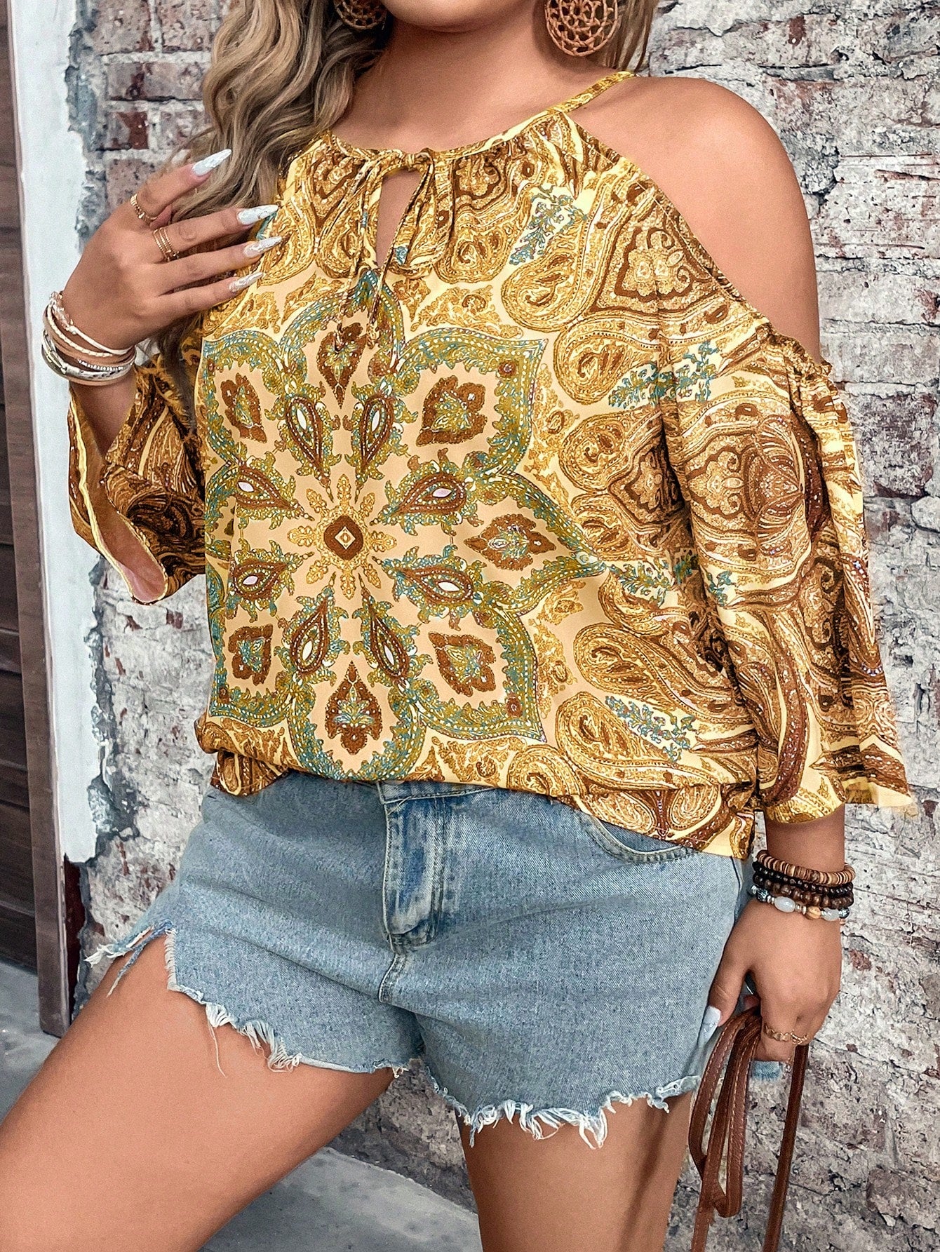 Breezaya Women Open Shoulder Casual Vacation Long Shirt Blouse