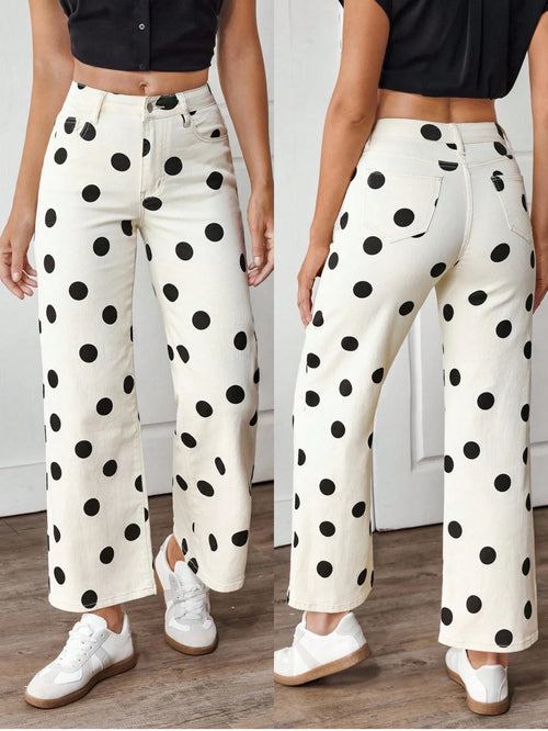 Breezaya Women's Color-Block Polka Dot Print Straight Leg Jeans