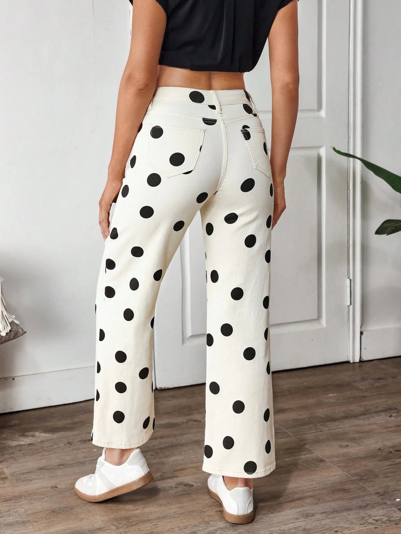 Breezaya Women's Color-Block Polka Dot Print Straight Leg Jeans