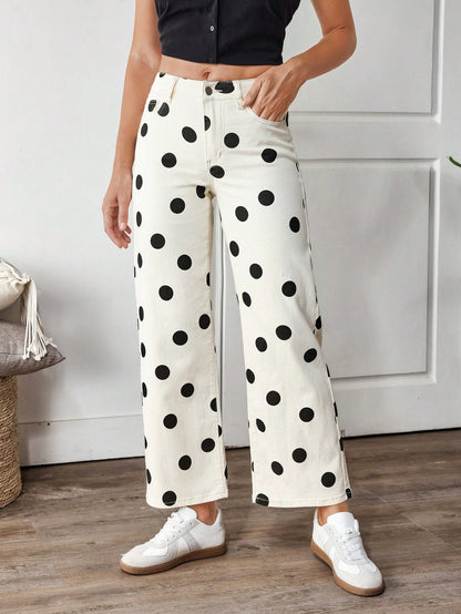 Breezaya Women's Color-Block Polka Dot Print Straight Leg Jeans