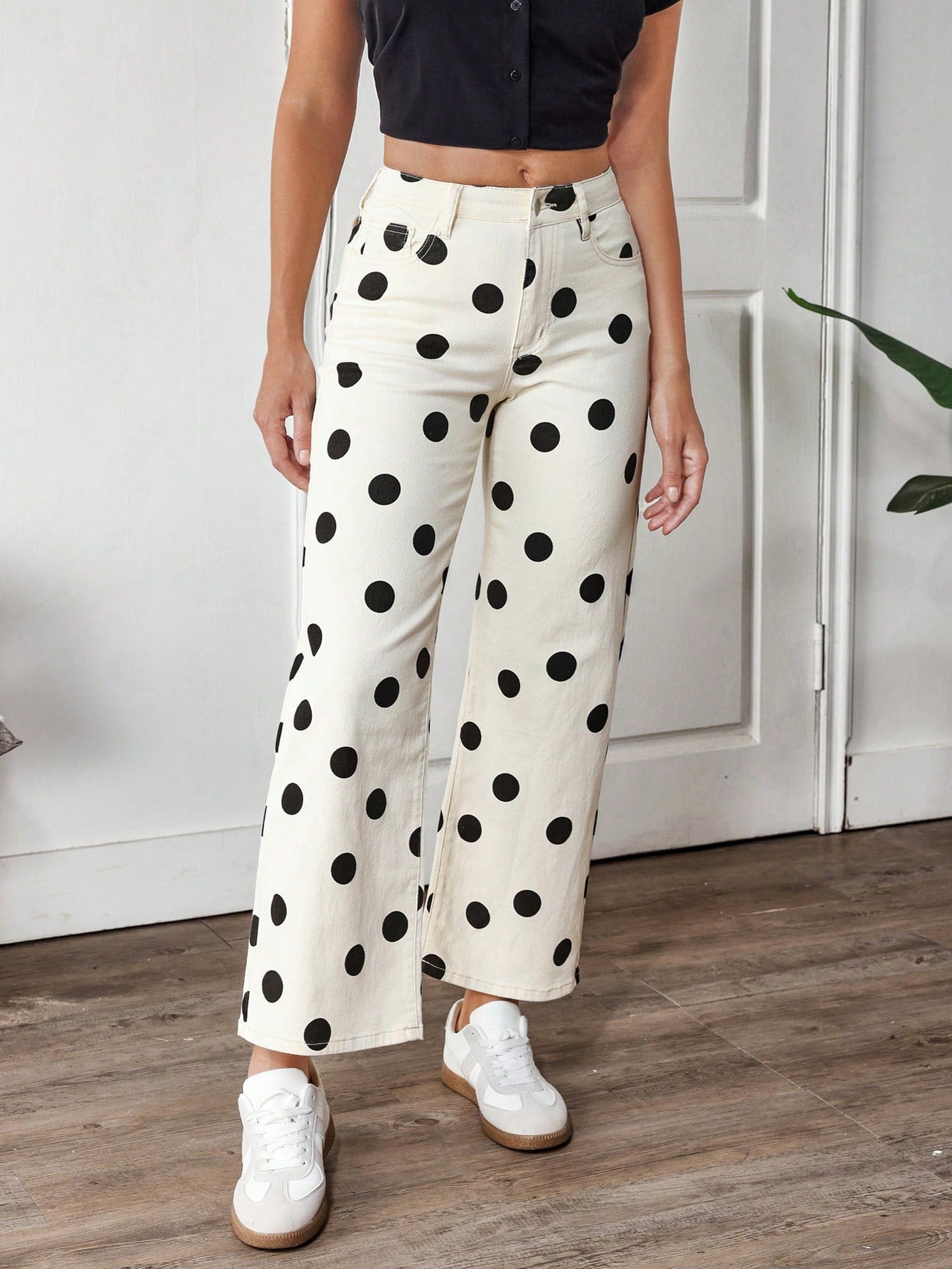 Breezaya Women's Color-Block Polka Dot Print Straight Leg Jeans