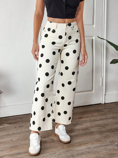 Breezaya Women's Color-Block Polka Dot Print Straight Leg Jeans
