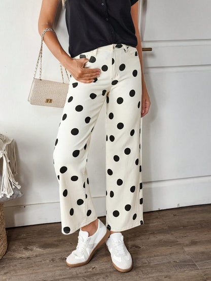 Breezaya Women's Color-Block Polka Dot Print Straight Leg Jeans