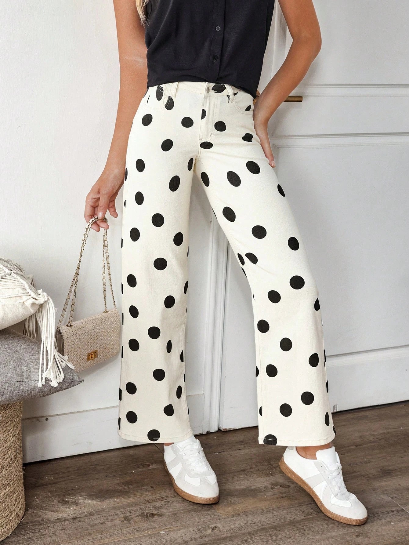 Breezaya Women's Color-Block Polka Dot Print Straight Leg Jeans