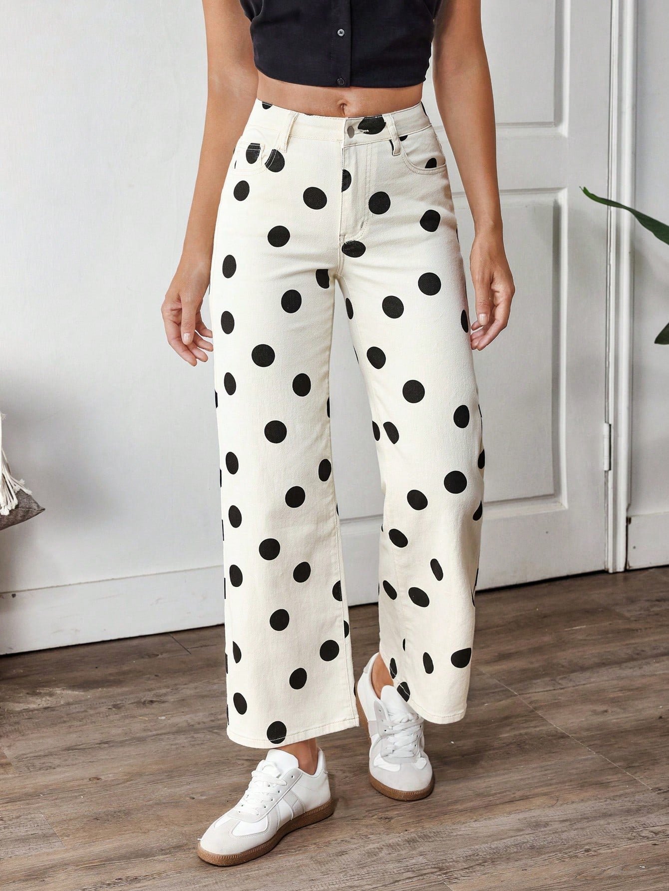 Breezaya Women's Color-Block Polka Dot Print Straight Leg Jeans
