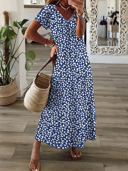 Breezaya Women's Long Floral Print Blue Batwing Sleeve Dress Maxi Women Outfit