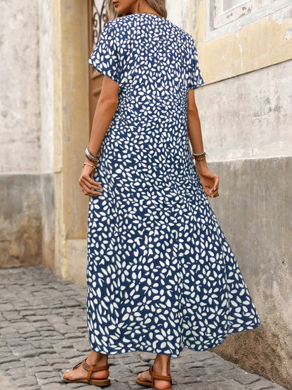 Breezaya Women's Long Floral Print Blue Batwing Sleeve Dress Maxi Women Outfit