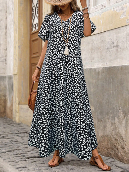 Breezaya Women's Long Floral Print Blue Batwing Sleeve Dress Maxi Women Outfit