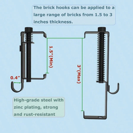 Brick Hooks Clamps, Brick Wall Clips Brick Hangers, Stainless Steel Heavy Duty Brick Clips Wall Hanging Adjustable No Drill Outdoor Indoor (4)