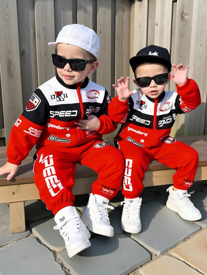 Bubblio Red And Black Summer Street Life Casual Graphic Street Fashion Vacation Motorcycle Racing Jumpsuit Outfit,Cute Funny Sports Street Chic All-Match