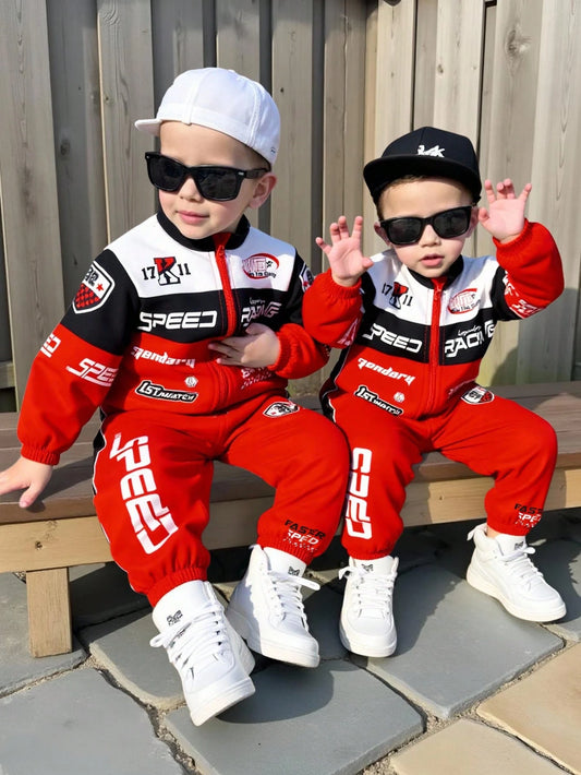 Bubblio Red And Black Summer Street Life Casual Graphic Street Fashion Vacation Motorcycle Racing Jumpsuit Outfit,Cute Funny Sports Street Chic All-Match